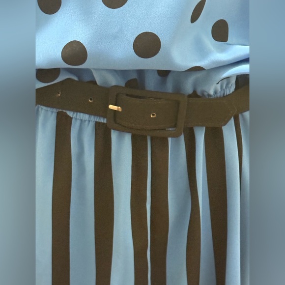 Vintage. Egon von Furstenberg. Polka Dot/Stripe Belted Shirt Dress. Blue/Black 8 - Picture 5 of 10